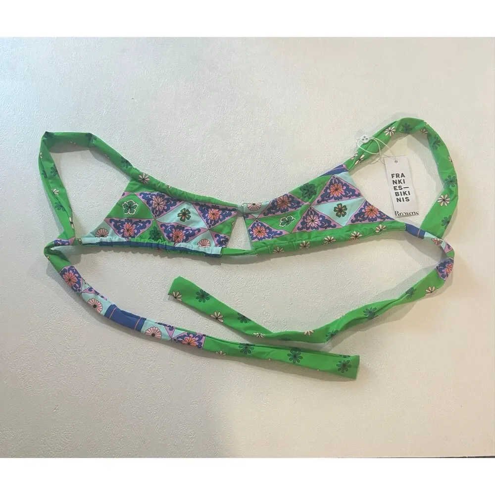 Frankies Bikinis x Browns Willow Top Medium Green Floral Tie Bikini NWT